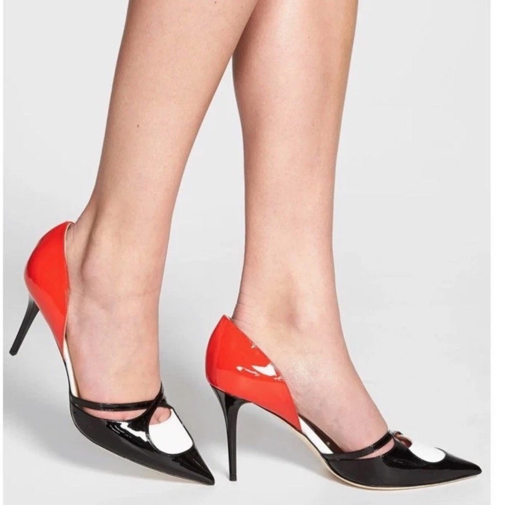 Rare to find Jimmy Choo Black, Red,& White Patent Leather Pumps, Sz 38 - Picture 5 of 8